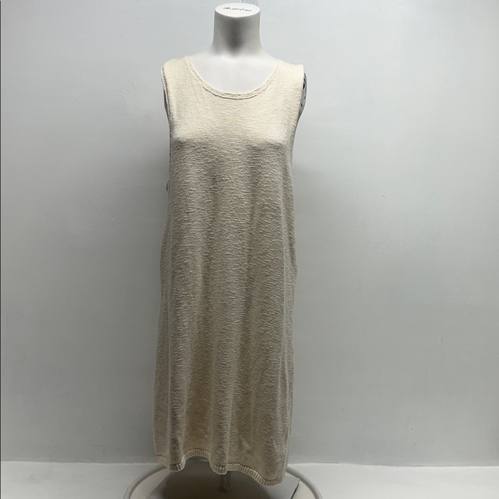 Free People FP Beach Dress Sleeveless Knit Midi Scoop Cotton Linen Cream Large